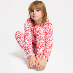 منامة من قطعتين من الجيرسي برسوم، باللون الوردي للفتيات